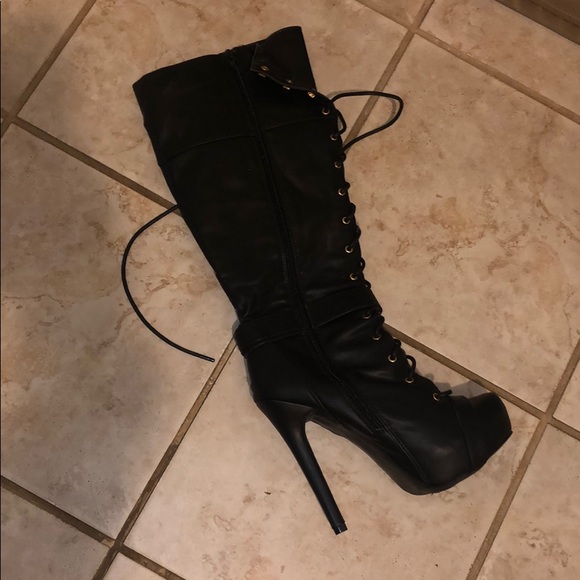 SOLD - Black Stiletto Platform Boots - Picture 1 of 2